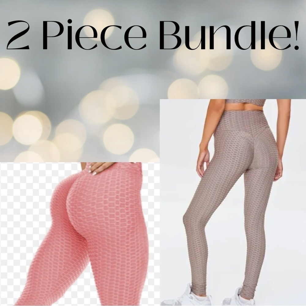 2 Piece Bundle Honeycomb rouged butt scrunch high waisted workout leggings